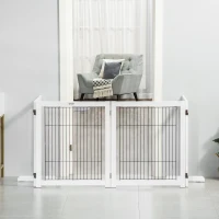 PawHut Freestanding Folding Pet Gate 4 Panels Dog Puppy Barrier with Support Feet(m-10)