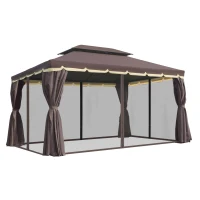 Outsunny 3 x 4m Aluminium Garden Gazebo, Marquee Canopy Shelter Pavilion Party Tent with Nets and Curtains for Garden, Lawn, Backyard and Deck, Coffee(m-10)