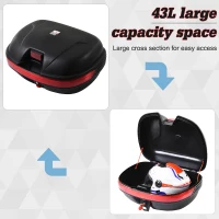 HOMCOM 43L Motorcycle Trunk Travel Luggage Storage Box Motorbike Accessory Large Storage Space For 2 Half Helmet - Black(m-5)