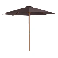 Outsunny 3(m) Fir Wooden Garden Parasol Bamboo Sun Shade Patio Outdoor Umbrella Canopy, Coffee(m-1)