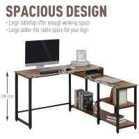 HOMCOM L-Shaped Computer Table with Storage Shelves Home Office Corner Industrial Style Workstation , Walnut Wood Grain(m-4)