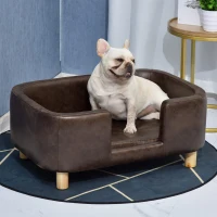PawHut Luxury Pet Sofa Couch Sponge Cushioned Bed Lounge for Small Medium Sized Dog or Cat Easy to Clean Dark Brown(m-2)