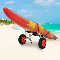 HOMCOM Kayak Cart Aluminum Boat Canoe Carrier Dolly Trolley Transport Trailer with Airless Beach Tires for Sand(m-2)