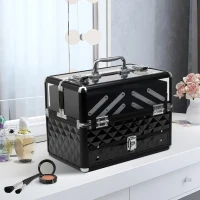 HOMCOM Reinforced Locking Mini Travel Makeup Jewelry Train Case Black W/ Handle(m-2)
