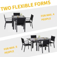 Outsunny 160cm Extendable Garden Dining Table Four Persons Tempered Glass Top Indoor Outdoor(m-5)