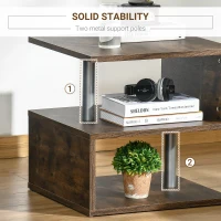 HOMCOM Industrial Vintage Look 3-Tier Side Table, S-Shape Retro End Desk for Living Room Bedroom Dorm, Wood Color(m-7)