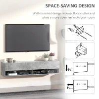 HOMCOM Floating 60'' TV Stand Wall Mounted Media Console Table Cabinet with 4 Storage Shelves Cable Management System Grey(m-5)