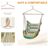 Outsunny Hammock Chair Swing Hanging Macrame Chair Cotton w/ Two Soft Seat Cushions, for Bedroom Indoor Outdoor Ideal Gift for Kids Lover Birthday Present Color Stripes(m-6)
