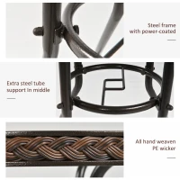 Outsunny Patio Rattan Round Table All Weather Outdoor Dining Wicker Table w/ Umbrella Hole for Garden Balcony Poolside Glass Top Brown(m-5)