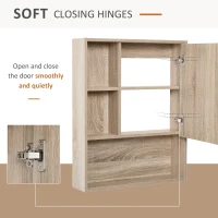 Kleankin Wall-Mounted Wooden Storage Bathroom Mirror Cabinet with Glass Door Adjustable Open Shelf Oak Grain(m-7)