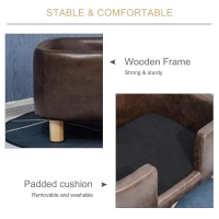 PawHut Luxury Pet Sofa Couch Sponge Cushioned Bed Lounge for Small Medium Sized Dog or Cat Easy to Clean Dark Brown(m-4)