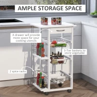 HOMCOM 3-Tier Kitchen Cart Wood Top Movable Trolley with Drawer Baskets Spice Racks(m-5)