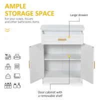 Kleankin Freestanding Bathroom Storage Cabinet with Double Shutter Door and Drawer, Toilet Vanity Cabinet, Narrow Organizer, White(m-5)