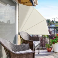 Outsunny Fan Shape Collapsible Balcony Side Awning Wall Mount Sunshade Folding Privacy Fence Patio Sun Wind Shield Garden Outdoor, Cream White(m-2)