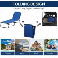 Outsunny Reclining Chair Folding Lounger Seat with Sun Shade Awning Beach Garden Outdoor Patio Recliner Adjustable, Blue(m-4)