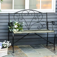 Outsunny 2-Seater Garden Bench Solid Metal Loveseat Imitated Rattan Pattern Vintage Style for Patio Porch Tarrace(m-2)