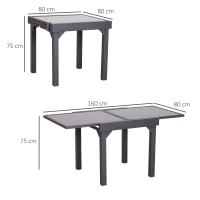 Outsunny 160cm Extendable Garden Dining Table Four Persons Tempered Glass Top Indoor Outdoor(m-3)