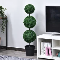 Outsunny Artificial Boxwood Three Balls Tree Decorative  Plant Leaves w/ Black Nursery Pot Home Décor(m-2)