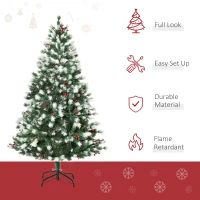 HOMCOM 5ft Snow-Dipped Artificial Christmas Tree w/ Red Berries Metal Base Home Season Decoration Holiday Elegant Traditional(m-4)