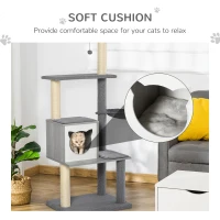 PawHut Multi-level Cat Tree with Sisal-Covered Scratching Posts, House and Baskets Activity Center for kittens Cat Tower Furniture Grey White(m-6)