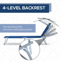 Outsunny Reclining Chair Folding Lounger Seat with Sun Shade Awning Beach Garden Outdoor Patio Recliner Adjustable, Blue(m-5)