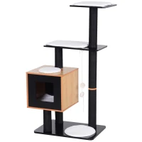 PawHut Cat Tree with Condo, Sisal Scratching Post and Washable Mat Black(m-1)