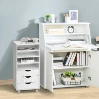 Vinsetto 3 Drawers Wooden File Cabinet with 4 Caster Wheels, 4 Open Shelves Mobile Filing Organizer for Home & Office, White(m-2)
