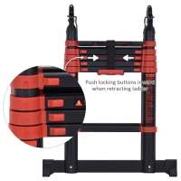 HOMCOM 3.8M(73") Aluminum Multi-Purpose Telescopic Ladder 2 Forms Portable Climbing Frame Indoor Outdoor Househeld, Black(m-4)