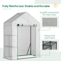 Outsunny Greenhouse for Outdoor, Portable Gardening Plant Grow House with 2 Tier Shelf, Roll-Up Zippered Door, PE Cover, 143 x 73 x 195cm, White(m-7)