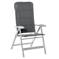 Outsunny Patio Folding Dining Chair w/ Adjustable Back & Armrest Portable for Camping Garden Pool Beach Deck Grey(m-1)