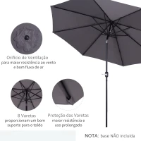 Outsunny Chapéu de Sol de Jardim Ø295x250cm com Manivela Chapéu de Sol Exterior com Mecanismo de Inclinação e Mastro Desmontável de Metal para Terraço Piscina Pátio Cinza Escuro(m-7)