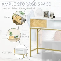 HOMCOM Console Sofa Table Modern Hallway Desk with Drawers Storage Shelves for Entryway Living Room Bedroom White and Gold(m-7)
