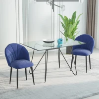 HOMCOM Nordic Armless Velvet Upholstered Dining Chair with Curved Backrest and Metal Legs Accent Leisure Chairs Set of 2, Blue(m-2)