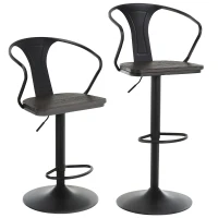 HOMCOM Modern Set of 2 Bar Chairs Swivel Chair Height Adjustable Backrest Wooden Metal 5 Caster Wheels Sturdy Black(m-1)