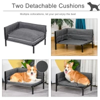 PawHut Raised Dog Bed for Medium-Sized Pet Metal Frame PP Cotton Sponge Cushion Grey 63.5 cm x 49 cm x 38.5 cm(m-5)
