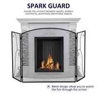 HOMCOM 3-Panel Metal Fireplace Mesh Screen Home Foldable Steel Spark Guard Decoration, Black(m-4)