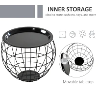 HOMCOM 3 Piece End Table Steel  Storage Organizer Removable Tabletop for Living Room, Meeting Room,Black(m-6)