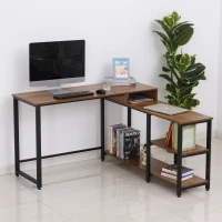 HOMCOM L-Shaped Computer Table with Storage Shelves Home Office Corner Industrial Style Workstation , Walnut Wood Grain(m-2)