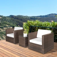 3Pcs Patio 2 Seater Rattan Sofa Garden Furniture Set Wicker Seat Coffee Table w/ Cushions(m-2)