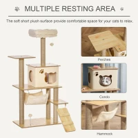 PawHut Cat Tree Tower 130cm Climbing Kitten Activity Center with Jute Scratching Post Perch Roomy Condo Hammock Removable Felt Hanging Toy, Yellow(m-6)