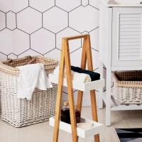 Kleankin 3-Tier Bathroom Shelf Storage Space Saver Wooden Toilet Rack, Bamboo Frame, White and Natural(m-4)