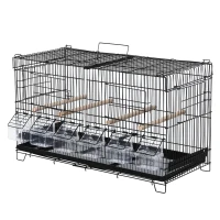 PawHut 17.75"x9"x10.5" Bird Cage 4 Doors 6 Food Boxes 4 Perch Pole Metal PP Pine(m-1)