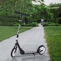 HOMCOM Teens Adult Kick Scooter Foldable Adjustable Aluminum Ride On Toy 2 Big Wheels For 14+ Black(m-2)