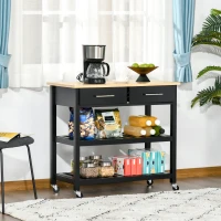 HOMCOM Modern Rolling Kitchen Island on Wheels Trolley Utility Cart Serving Buffet with Shelves for Dining Room(m-2)