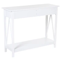 HOMCOM Console Desk Industrial Table W/ Drawer Bottom Shelf Living Room, Entryway, Bedroom White(m-4)
