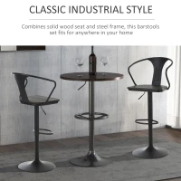 HOMCOM Modern Set of 2 Bar Chairs Swivel Chair Height Adjustable Backrest Wooden Metal 5 Caster Wheels Sturdy Black(m-6)