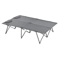 OUTSUNNY Double Folding Camping Cot Sleeping Bed Portable for Adults Heavy Duty with Carry Bag for 2 Person, Grey(m-1)