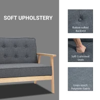 HOMCOM Modern 2-Seat Loveseat Sofa Linen-Touch Fabric Upholstered Tufted Couch with Rubberwood Legs(m-4)
