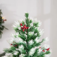 HOMCOM 5ft Snow-Dipped Artificial Christmas Tree w/ Red Berries Metal Base Home Season Decoration Holiday Elegant Traditional(m-9)