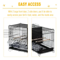 PawHut 17.75"x9"x10.5" Bird Cage 4 Doors 6 Food Boxes 4 Perch Pole Metal PP Pine(m-5)
